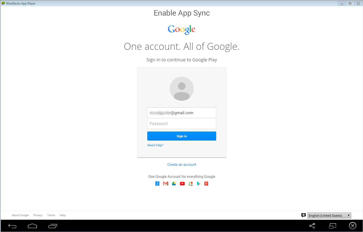 GoogleアカウントのログインとApp Syncのパスワードの入力フォーム
