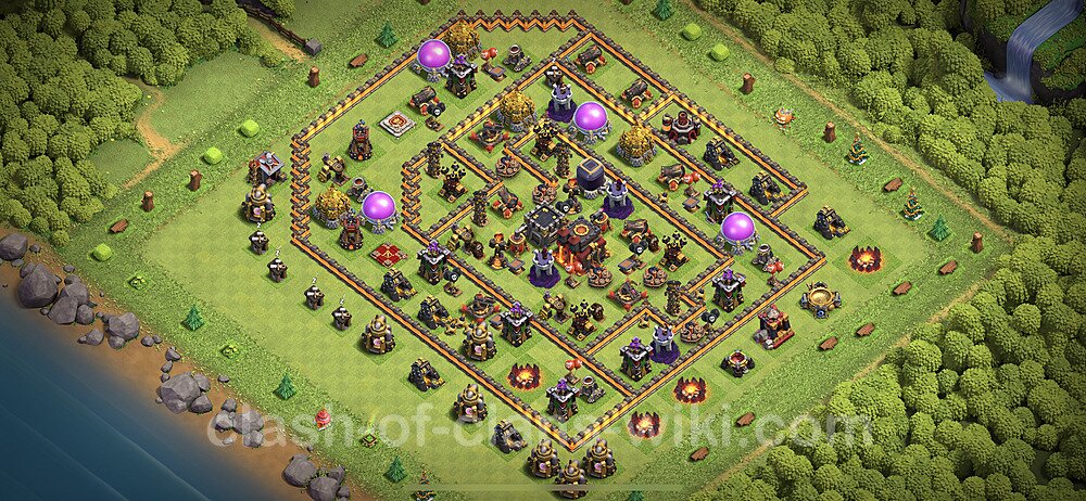 TH10 Trophy Base Plan with Link, Hybrid, Copy Town Hall 10 Base Design 2023, #1135