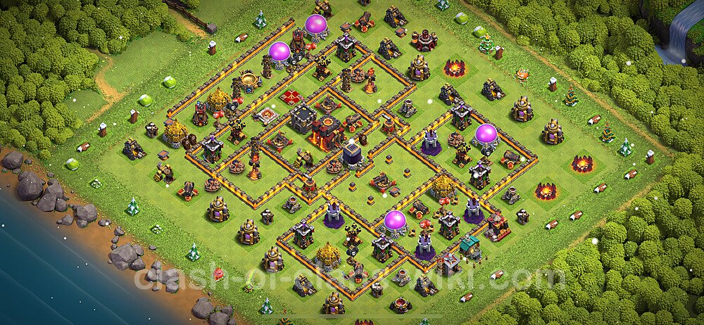 TH10 Trophy Base Plan with Link, Hybrid, Copy Town Hall 10 Base Design 2024, #1418