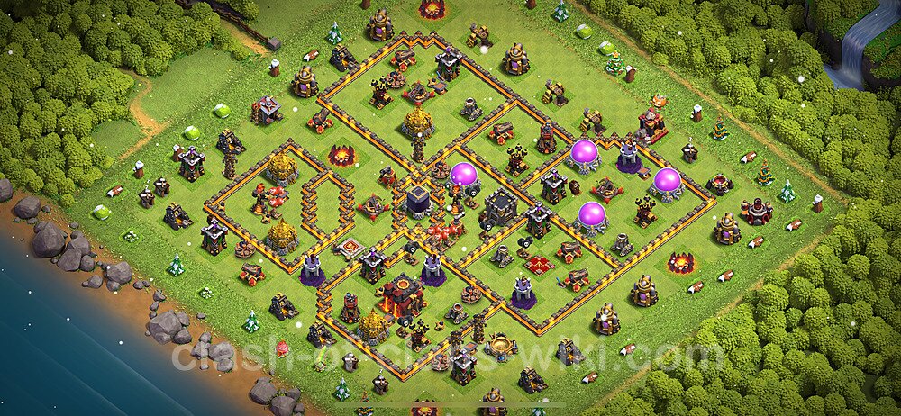 Base plan TH10 (design / layout) with Link, Anti 3 Stars for Farming 2024, #1438