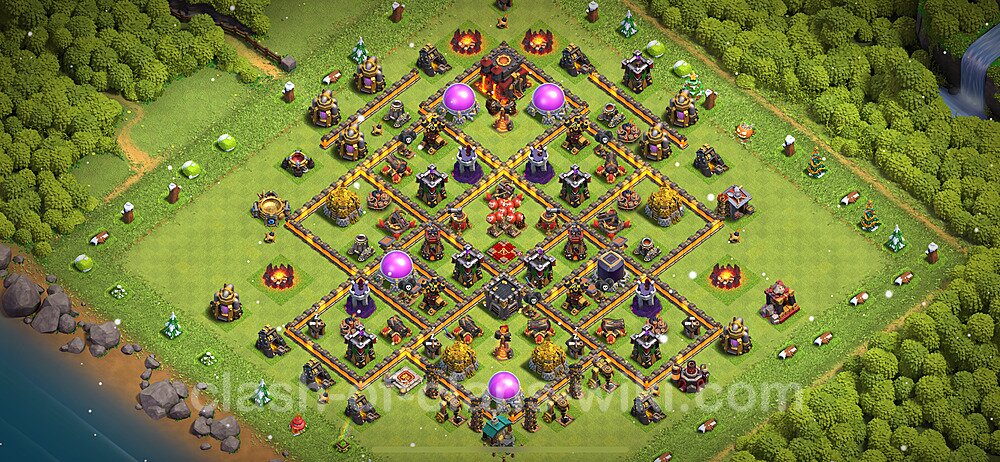 Base plan TH10 (design / layout) with Link, Anti Everything, Hybrid for Farming 2024, #1445