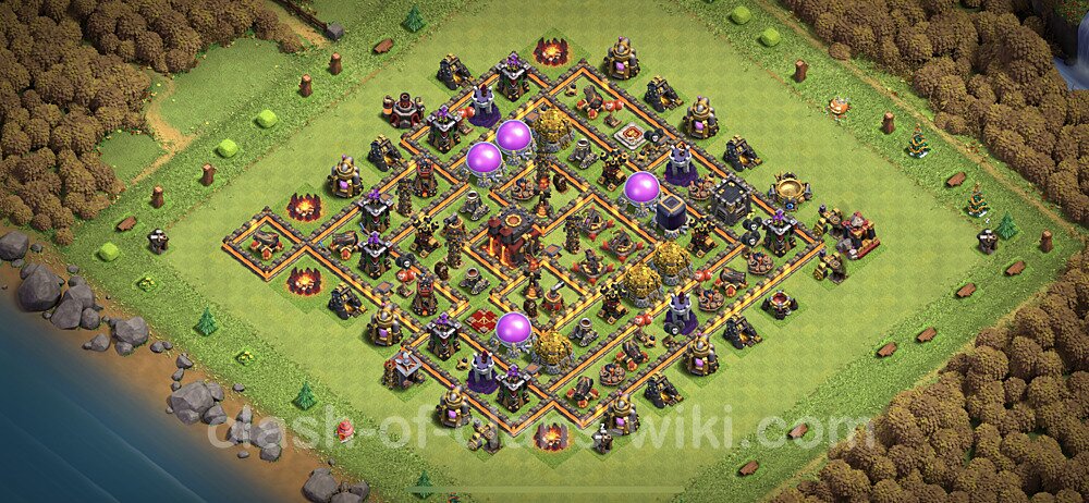 Base plan TH10 (design / layout) with Link, Anti 3 Stars, Hybrid for Farming, #745
