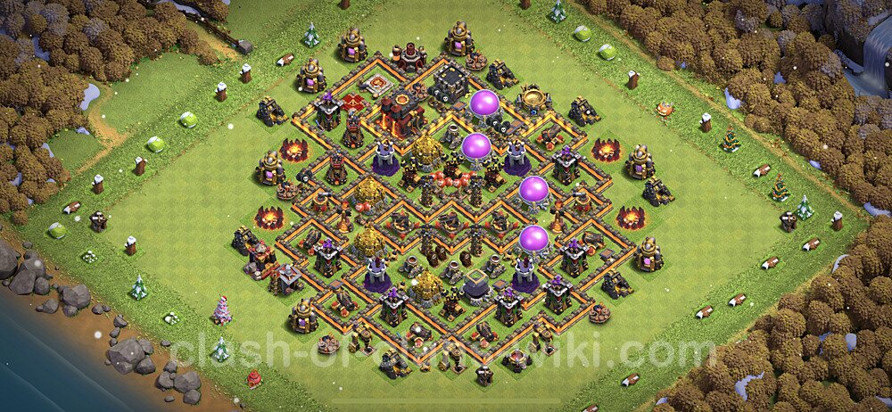 Base plan TH10 (design / layout) with Link, Anti 3 Stars, Hybrid for Farming, #798