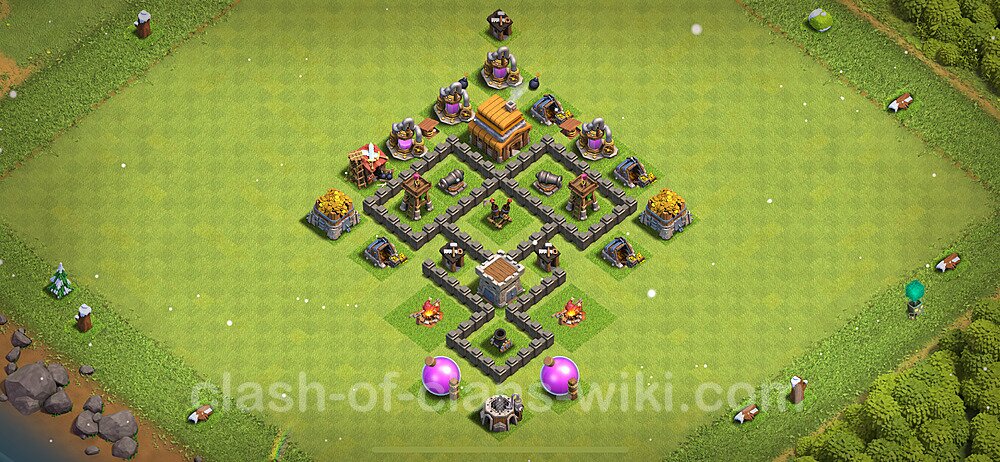 TH4 Anti 3 Stars Base Plan with Link, Copy Town Hall 4 Base Design 2024, #1188