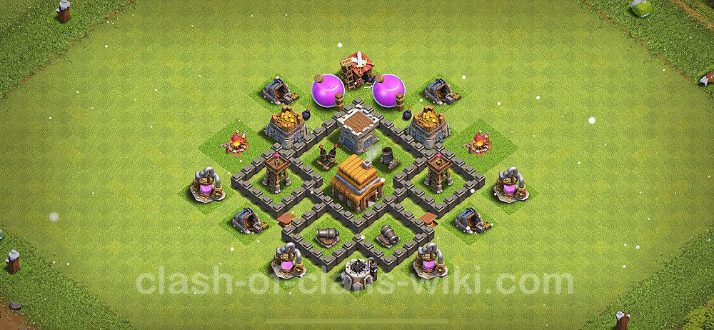 Anti Everything TH4 Base Plan with Link, Copy Town Hall 4 Design 2024, #1379