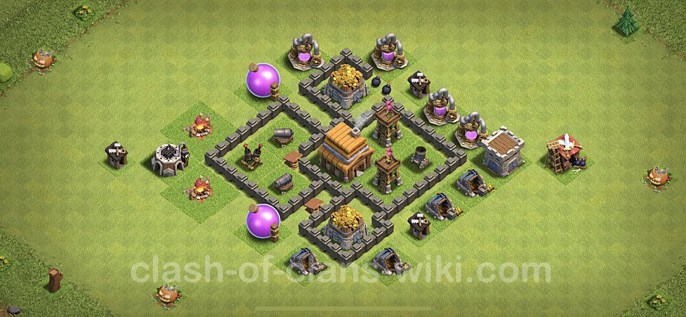 Full Upgrade TH4 Base Plan with Link, Anti Everything, Copy Town Hall 4 Max Levels Design, #183