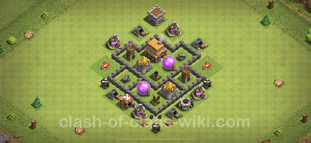 Anti Everything TH4 Base Plan with Link, Hybrid, Copy Town Hall 4 Design, #54