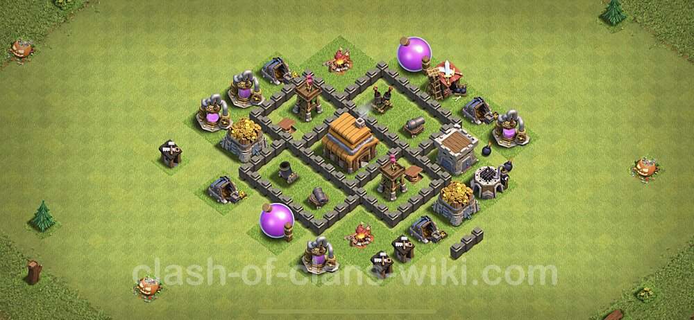 TH4 Anti 3 Stars Base Plan with Link, Anti Everything, Copy Town Hall 4 Base Design, #57