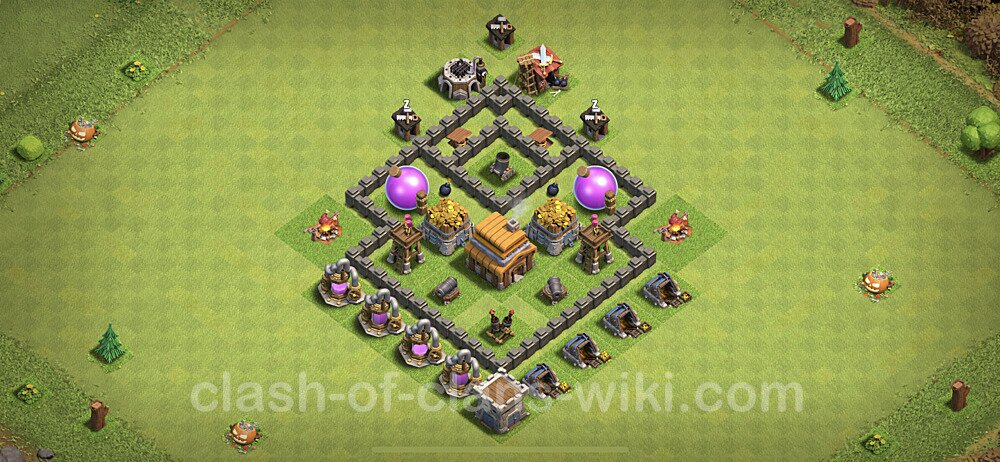 Full Upgrade TH4 Base Plan with Link, Hybrid, Copy Town Hall 4 Max Levels Design, #58