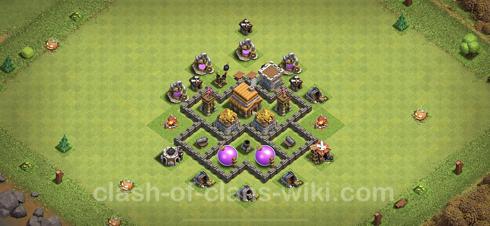 TH4 Trophy Base Plan with Link, Hybrid, Copy Town Hall 4 Base Design, #59