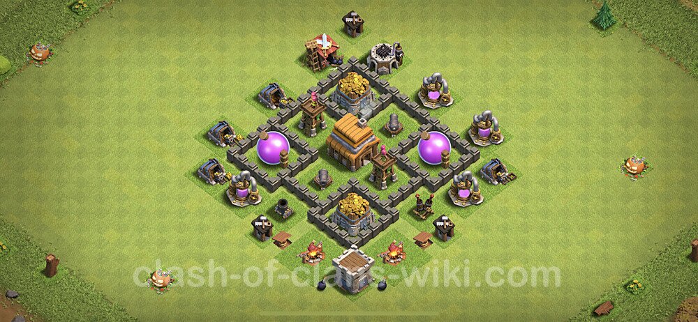 Base plan TH4 Max Levels with Link, Hybrid for Farming, #175