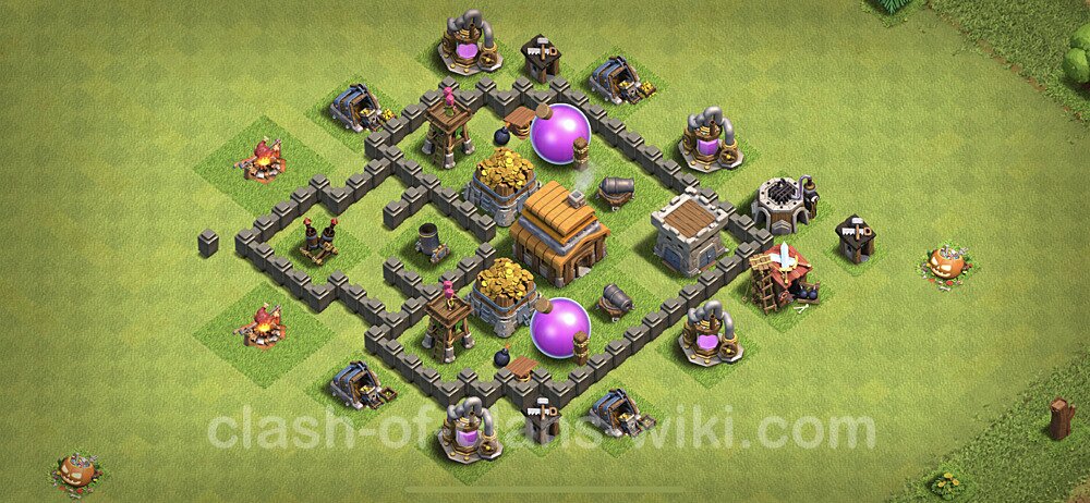Base plan TH4 Max Levels with Link, Hybrid for Farming, #177