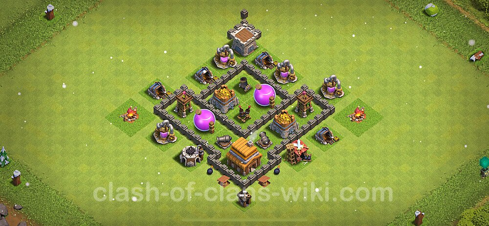 Base plan TH4 Max Levels with Link, Anti 3 Stars, Anti Air for Farming 2024, #182