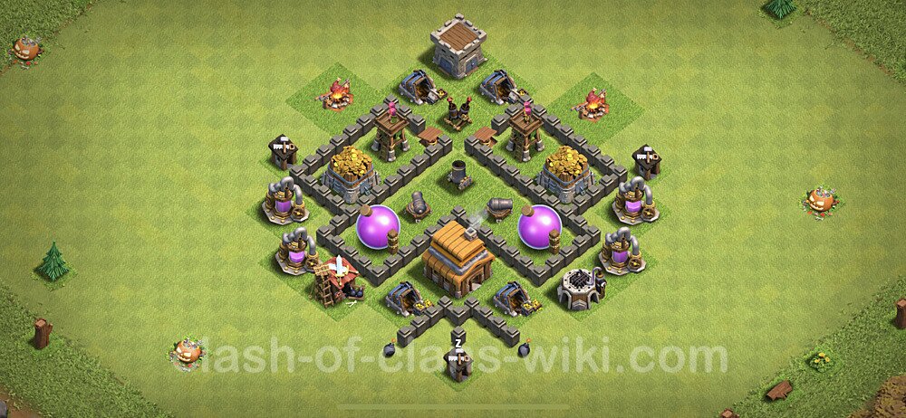 Base plan TH4 Max Levels with Link, Anti Everything for Farming, #54
