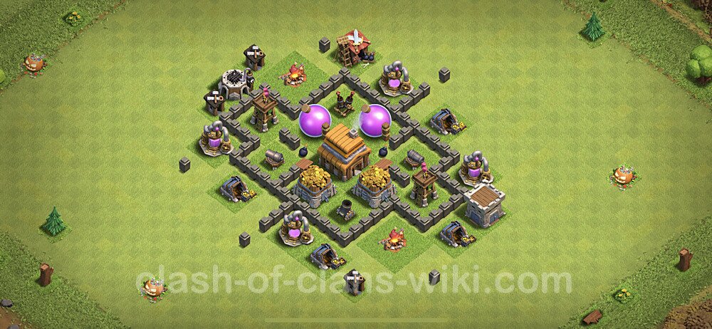 Base plan TH4 (design / layout) with Link, Anti Everything, Hybrid for Farming, #57