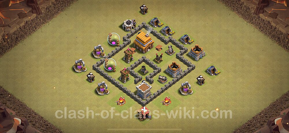 TH4 Max Levels War Base Plan with Link, Anti Everything, Copy Town Hall 4 CWL Design 2024, #1607