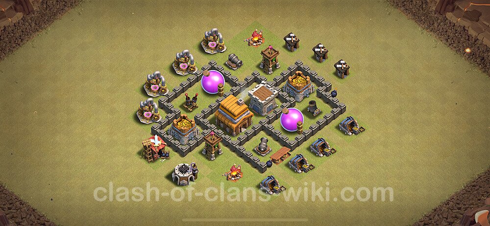 TH4 Max Levels War Base Plan with Link, Anti Everything, Copy Town Hall 4 CWL Design 2024, #1654