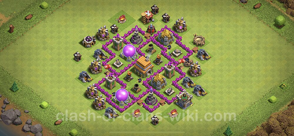 Base plan TH6 (design / layout) with Link, Anti 3 Stars, Hybrid for Farming, #294