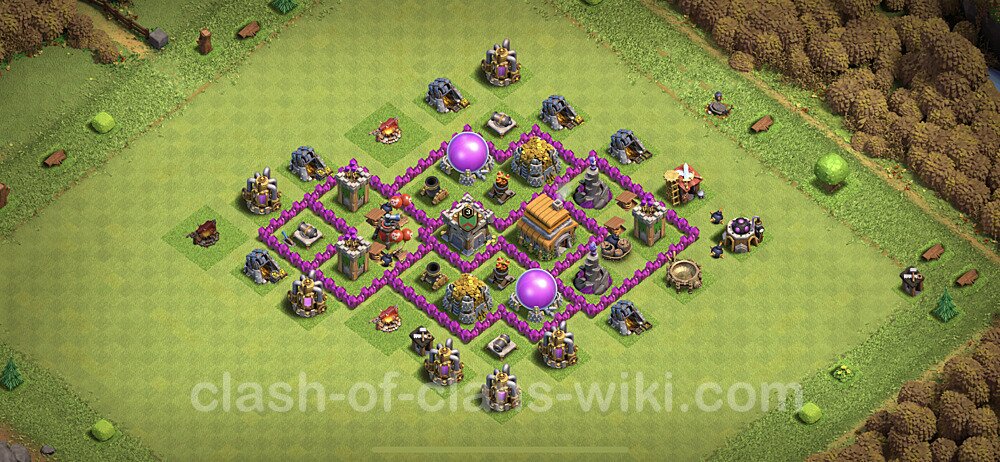 Base plan TH6 Max Levels with Link, Anti Air for Farming, #295