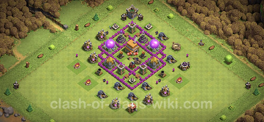 Base plan TH6 Max Levels with Link, Anti Everything, Hybrid for Farming, #297