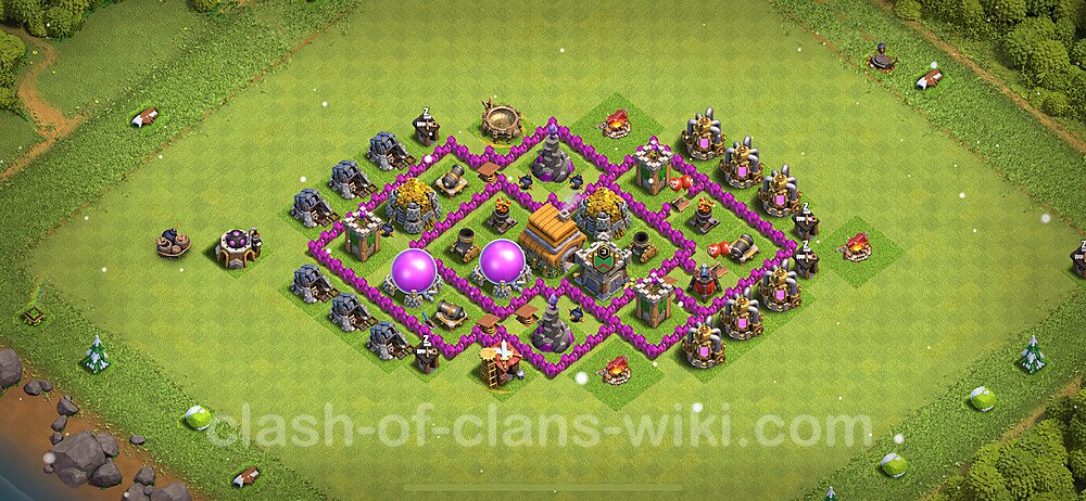 Base plan TH6 (design / layout) with Link, Anti 3 Stars, Anti Everything for Farming 2024, #308