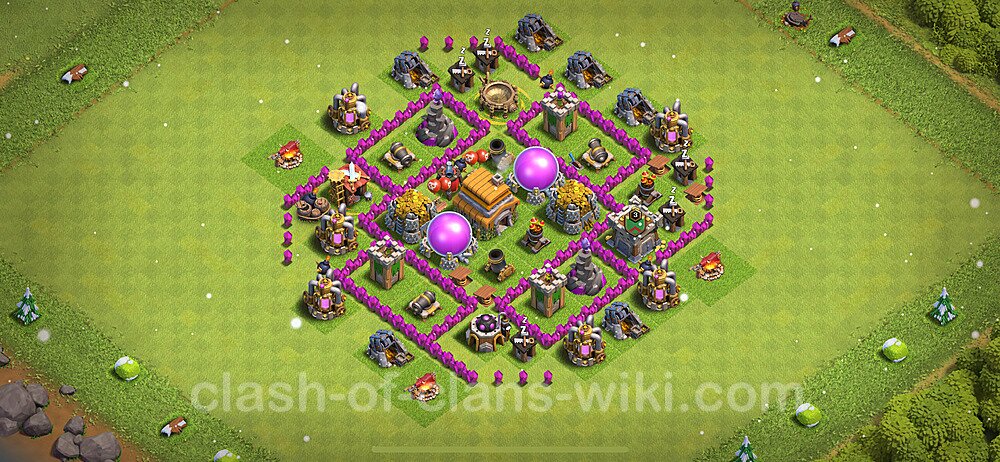 Base plan TH6 (design / layout) with Link, Anti 3 Stars, Anti Everything for Farming 2024, #309