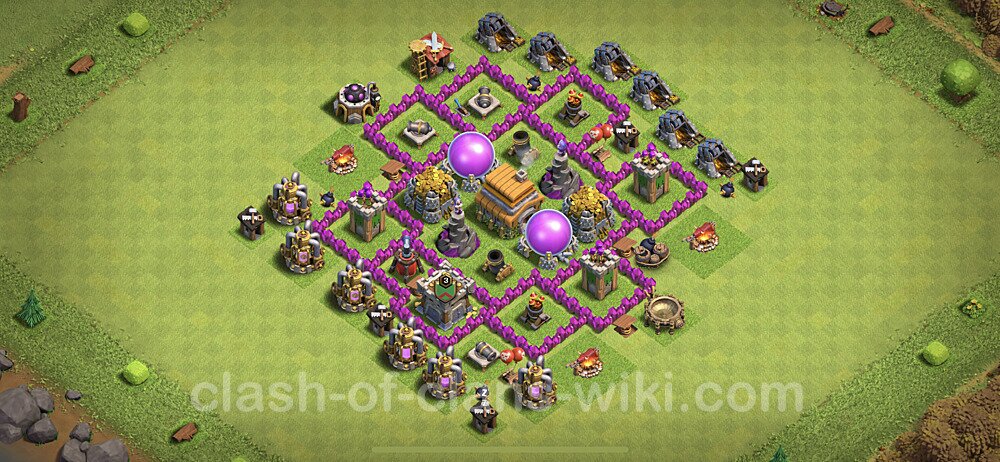 Base plan TH6 (design / layout) with Link, Anti 3 Stars, Anti Everything for Farming, #98