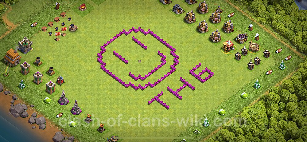 TH6 Troll Base Plan with Link, Copy Town Hall 6 Funny Art Layout 2024, #1752