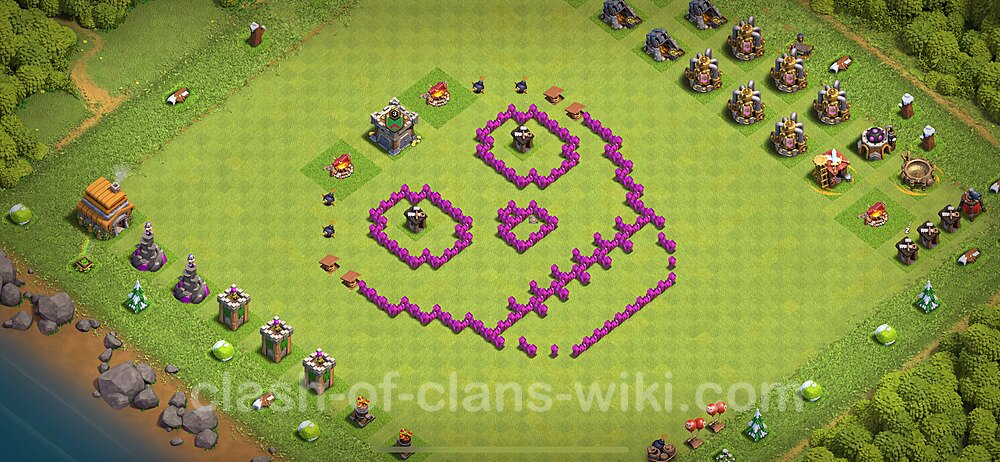 TH6 Troll Base Plan with Link, Copy Town Hall 6 Funny Art Layout 2024, #1753