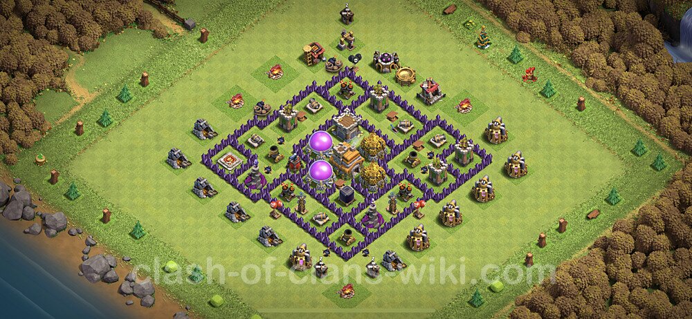 Base plan TH7 (design / layout) with Link, Anti 3 Stars, Hybrid for Farming, #682