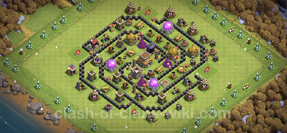 Anti Everything TH8 Base Plan with Link, Hybrid, Copy Town Hall 8 Design 2023, #413