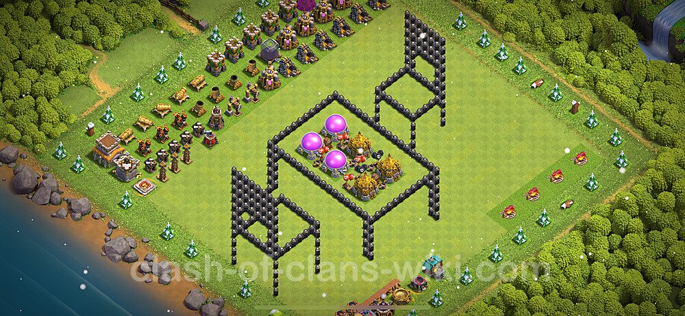 TH8 Troll Base Plan with Link, Copy Town Hall 8 Funny Art Layout 2024, #676