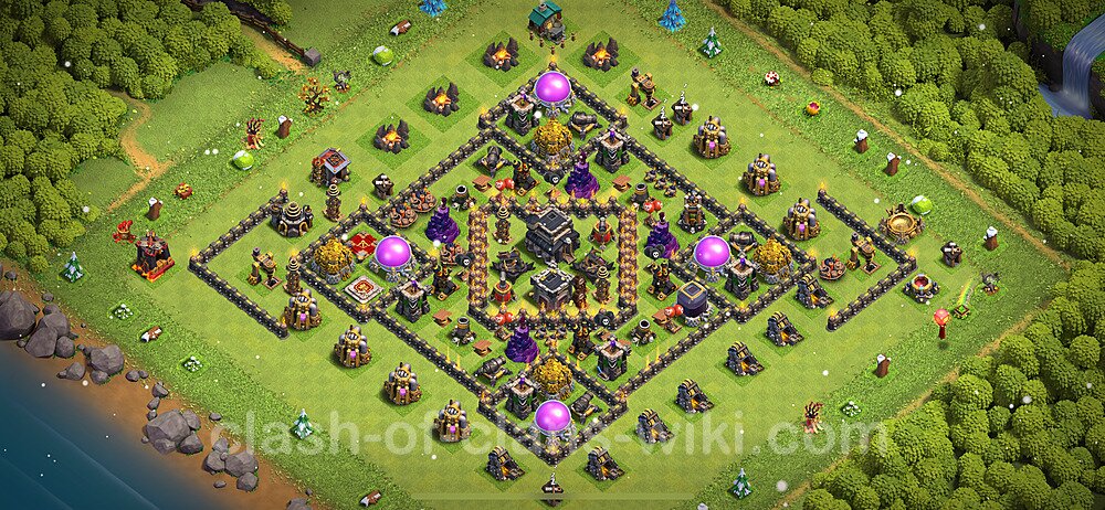 Anti Everything TH9 Base Plan with Link, Hybrid, Copy Town Hall 9 Design 2024, #1009