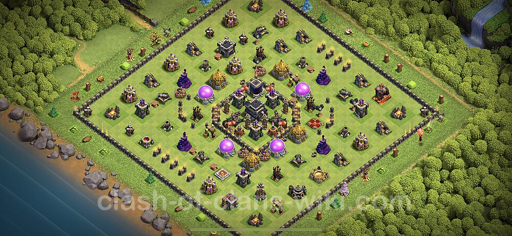 TH9 Trophy Base Plan with Link, Anti Everything, Hybrid, Copy Town Hall 9 Base Design 2023, #380