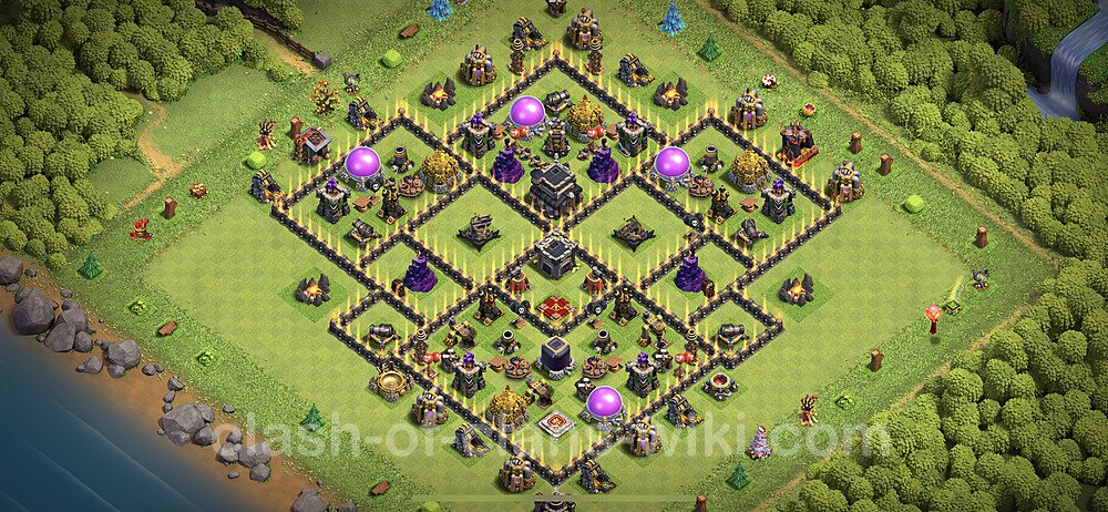 Anti Everything TH9 Base Plan with Link, Hybrid, Copy Town Hall 9 Design 2023, #390