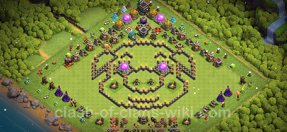 TH9 Troll Base Plan with Link, Copy Town Hall 9 Funny Art Layout 2024, #1007
