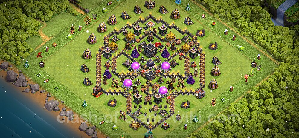 TH9 Troll Base Plan with Link, Copy Town Hall 9 Funny Art Layout 2024, #1046