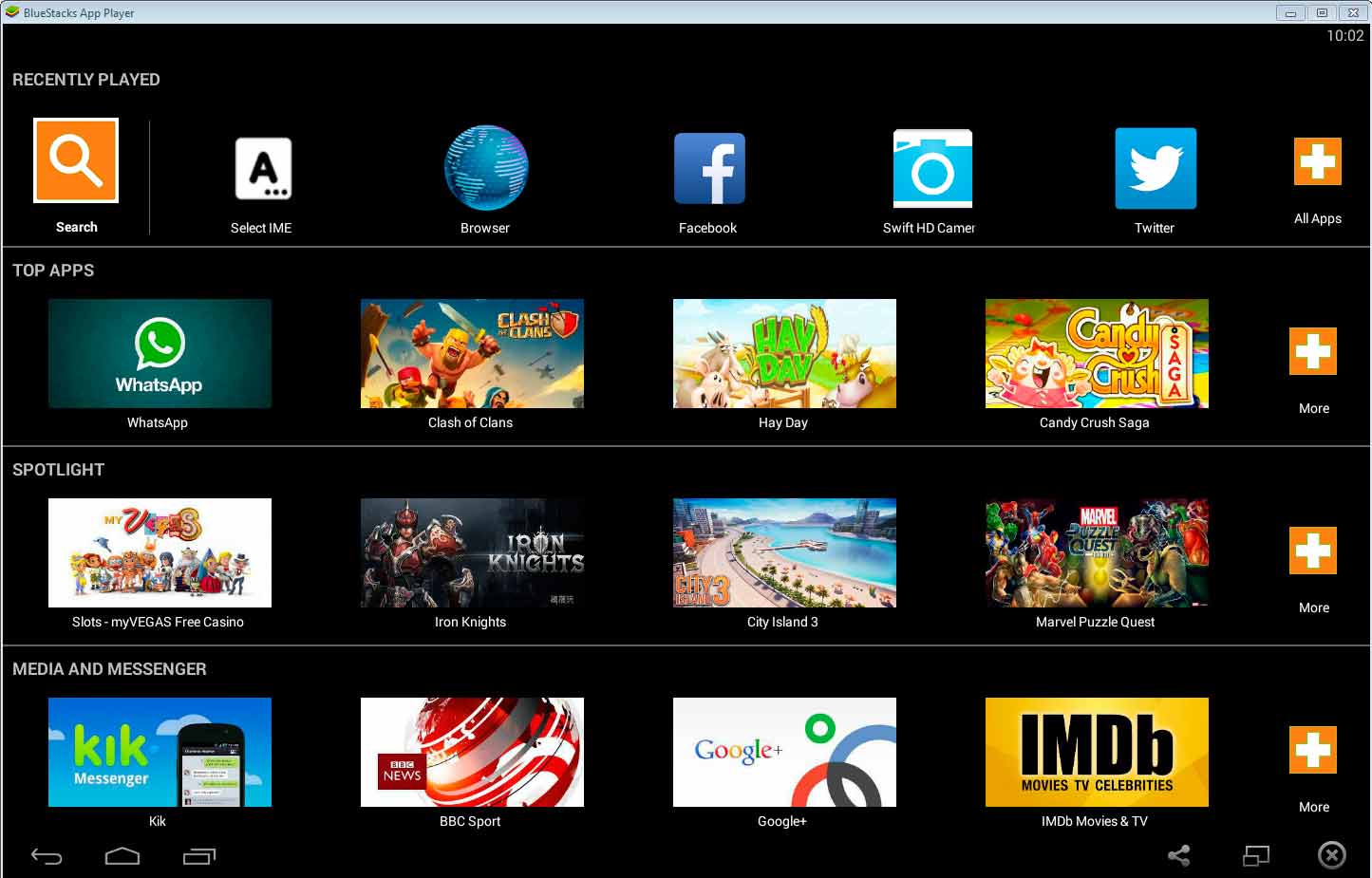 Menu principal de BlueStacks