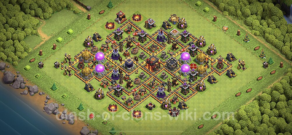 TH10 Trophy Base Plan with Link, Hybrid, Copy Town Hall 10 Base Design 2023, #1140