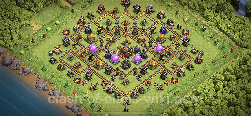 TH10 Trophy Base Plan with Link, Hybrid, Copy Town Hall 10 Base Design 2023, #257