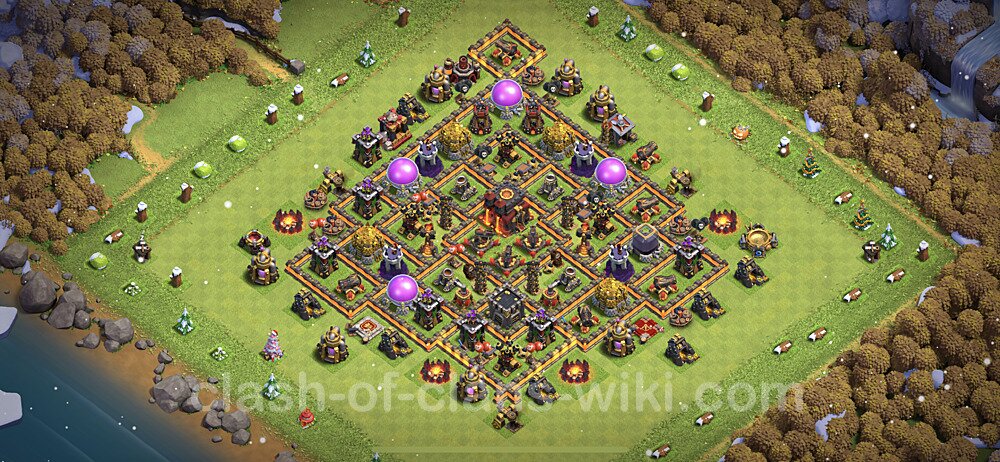 TH10 Trophy Base Plan with Link, Anti 3 Stars, Hybrid, Copy Town Hall 10 Base Design, #801