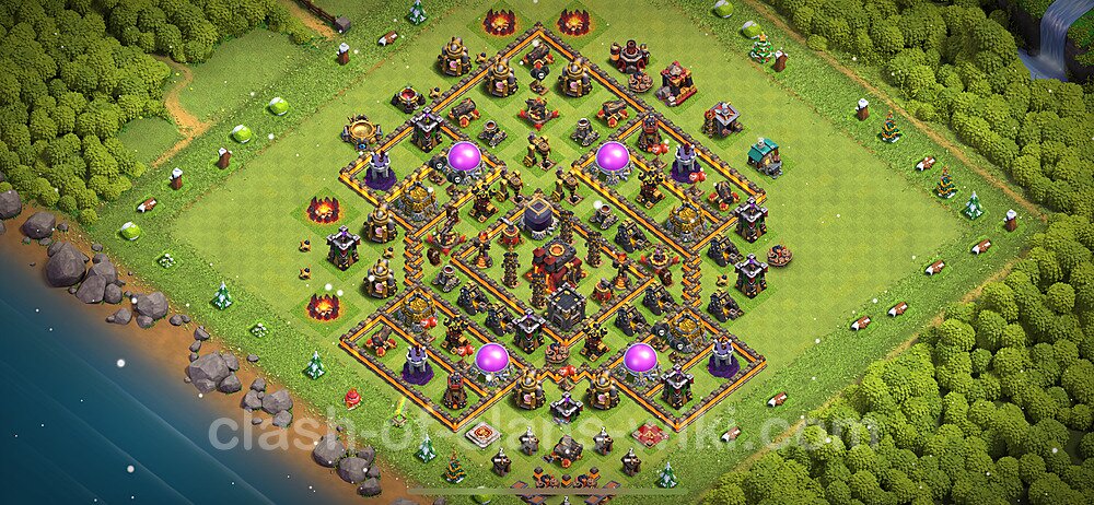 Base plan TH10 Max Levels with Link, Hybrid for Farming 2024, #1648