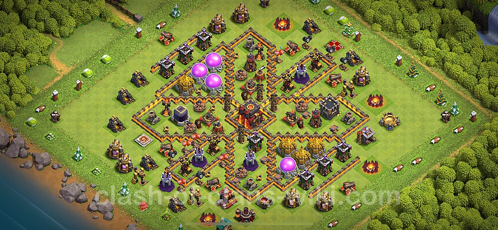 Base plan TH10 (design / layout) with Link, Anti Everything, Hybrid for Farming 2024, #1672