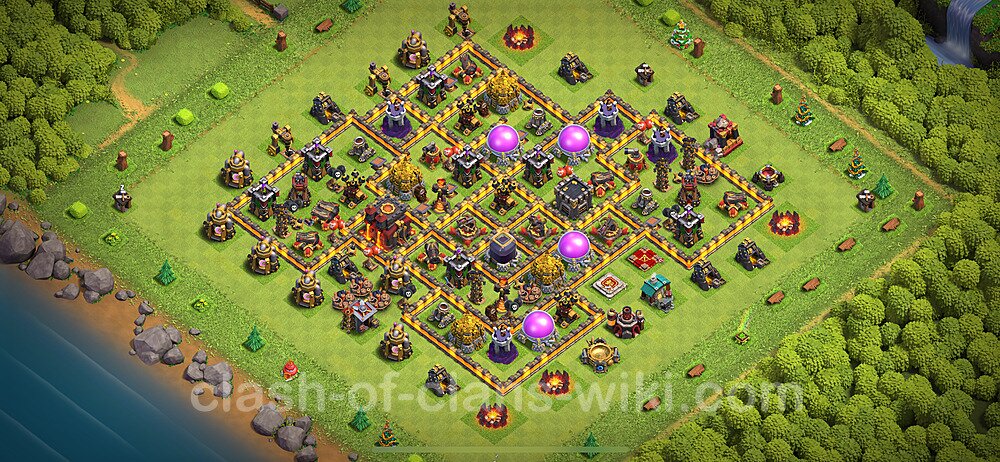 Base plan TH10 (design / layout) with Link, Anti Air / Dragon for Farming 2024, #2148