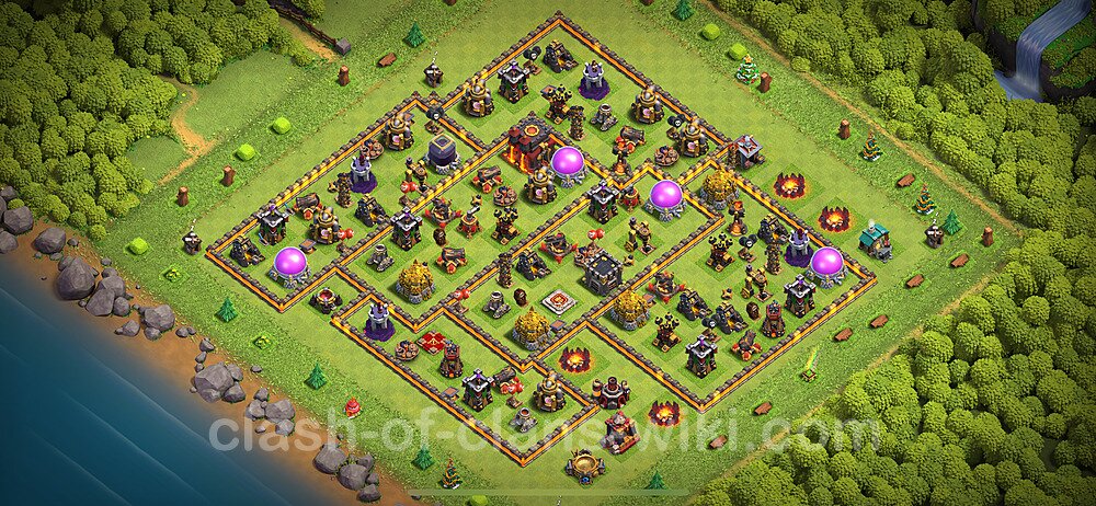 Base plan TH10 (design / layout) with Link, Anti 3 Stars, Anti Everything for Farming 2024, #2149