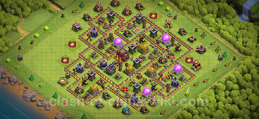 Base plan TH10 (design / layout) with Link, Anti 3 Stars, Anti Everything for Farming 2024, #2158