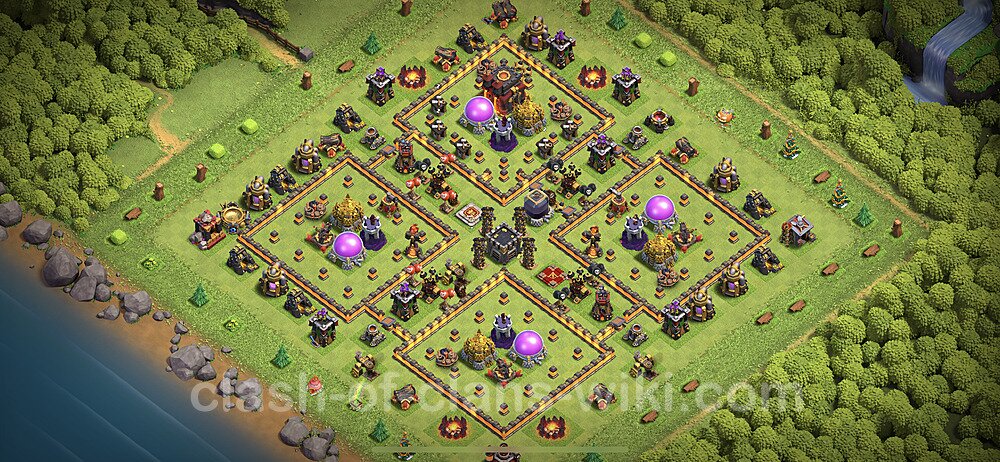 Base plan TH10 Max Levels with Link, Anti Air / Dragon, Hybrid for Farming 2023, #272