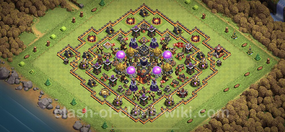 Base plan TH10 (design / layout) with Link, Anti 3 Stars, Hybrid for Farming, #673