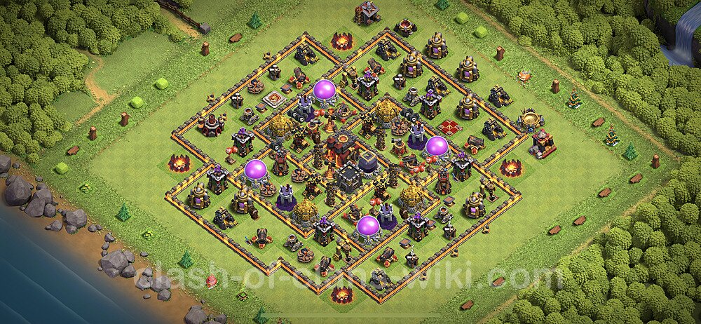 Base plan TH10 Max Levels with Link, Anti Air / Dragon, Hybrid for Farming 2023, #96