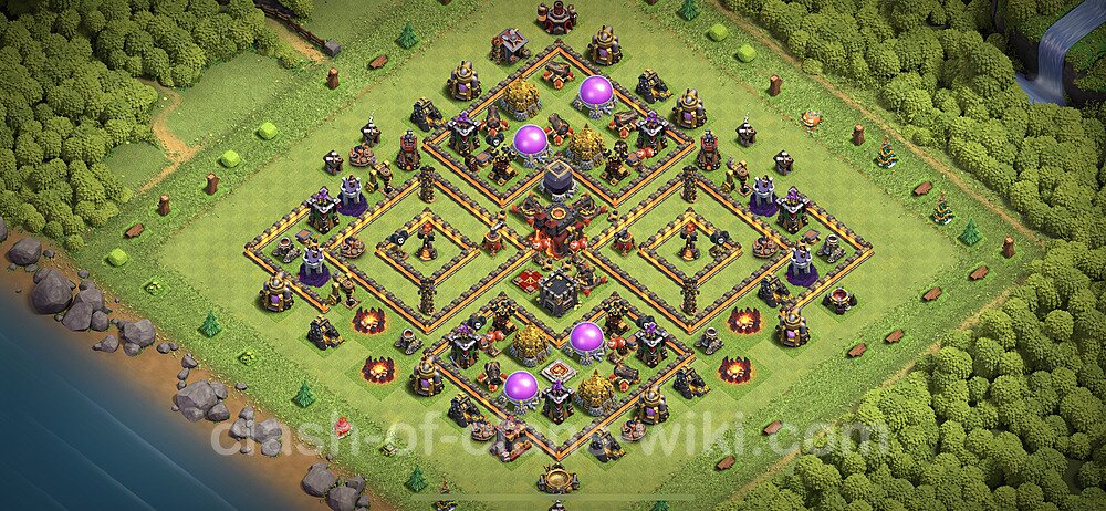 Base plan TH10 Max Levels with Link, Anti Air / Dragon, Hybrid for Farming 2023, #99